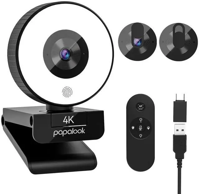 Main image of papalook 4K Autofocus Webcam with Light, UHD Web Camera with Remote Control and Dual Noise-Cancelling Mics, Plug and Play USB Webcams for PC Laptop Zoom Skype Teams Google Meet