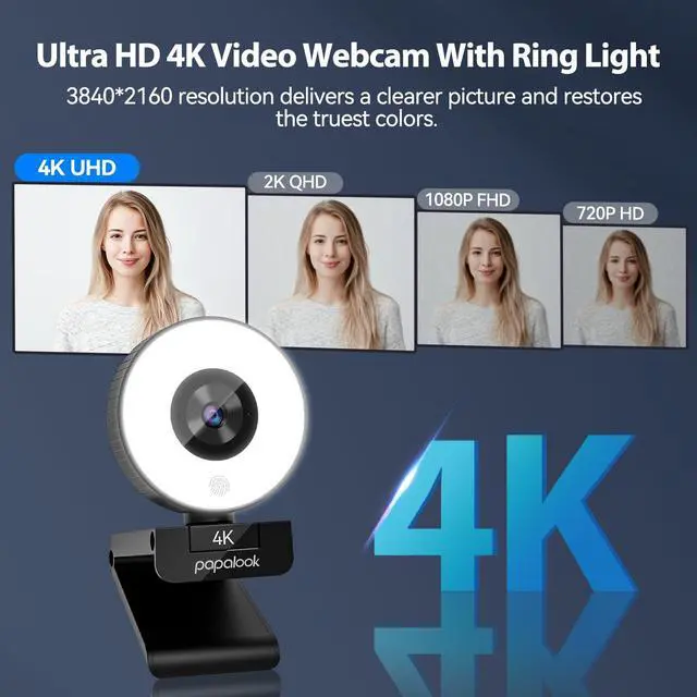 Alt view image 2 of 5 - papalook 4K Autofocus Webcam with Light, UHD Web Camera with Remote Control and Dual Noise-Cancelling Mics, Plug and Play USB Webcams for PC Laptop Zoom Skype Teams Google Meet