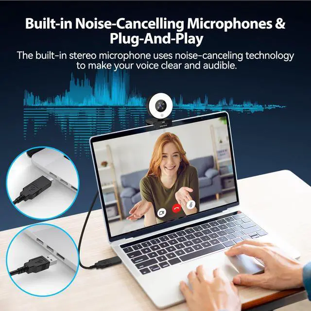 Alt view image 4 of 5 - papalook 4K Autofocus Webcam with Light, UHD Web Camera with Remote Control and Dual Noise-Cancelling Mics, Plug and Play USB Webcams for PC Laptop Zoom Skype Teams Google Meet
