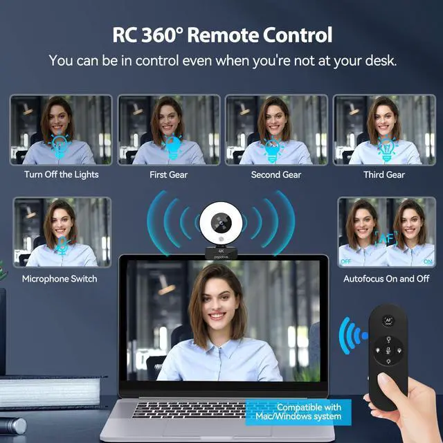 Alt view image 5 of 5 - papalook 4K Autofocus Webcam with Light, UHD Web Camera with Remote Control and Dual Noise-Cancelling Mics, Plug and Play USB Webcams for PC Laptop Zoom Skype Teams Google Meet