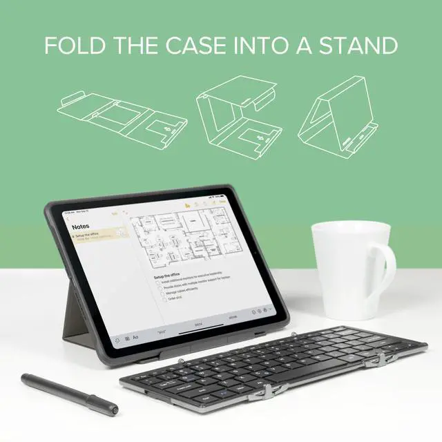 Alt view image 3 of 5 - Plugable Foldable Bluetooth Keyboard for iPad, iPhones, Android, and Windows, Full-Size Multi-Device Keyboard, Wireless and Portable with Included Stand (11.5 inches) Upgraded Version of BT-KEY3