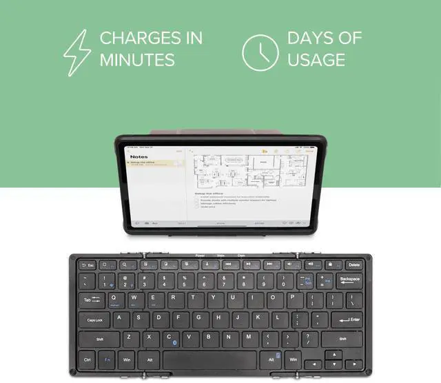 Alt view image 4 of 5 - Plugable Foldable Bluetooth Keyboard for iPad, iPhones, Android, and Windows, Full-Size Multi-Device Keyboard, Wireless and Portable with Included Stand (11.5 inches) Upgraded Version of BT-KEY3