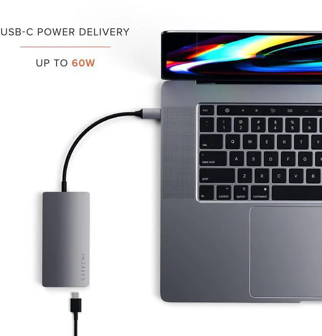 Alt view image 4 of 5 - Satechi 8 in 1 USB C Hub Multiport Adapter V2, 4K HDMI, 115W USB C PD Charging, 3 USB-A, Ethernet, Micro/SD Card Readers, for Laptop, MacBook Pro/Air M4/M3/M2/M1, iPad, iPhone 16, Windows - Space Gray