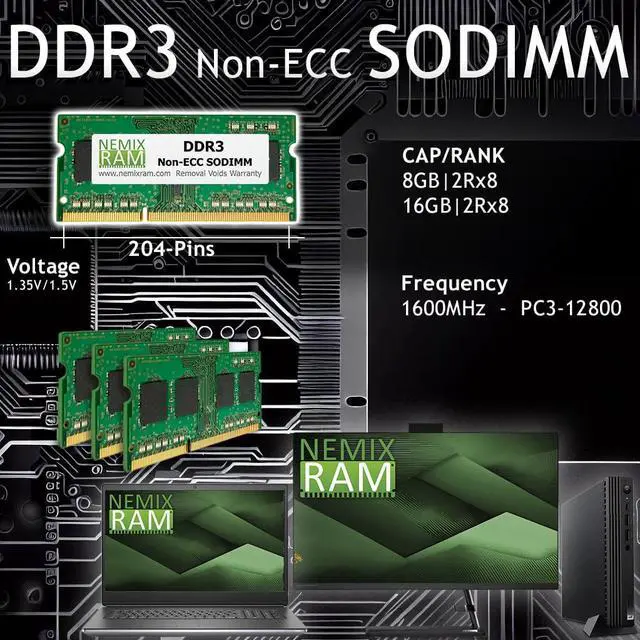 Alt view image 2 of 5 - NEMIX RAM 32GB (4X8GB) DDR3 1600MHZ PC3-12800 2Rx8 1.35V 204-PIN Non-ECC SODIMM Laptop Memory KIT Compatible with Apple MacBook Pro, iMac, Mac Mini