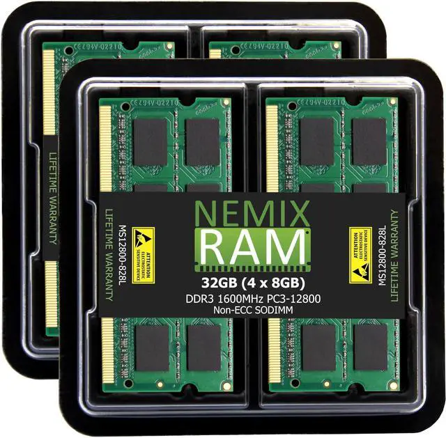 Main image of NEMIX RAM 32GB (4X8GB) DDR3 1600MHZ PC3-12800 2Rx8 1.35V 204-PIN Non-ECC SODIMM Laptop Memory KIT Compatible with Apple MacBook Pro, iMac, Mac Mini