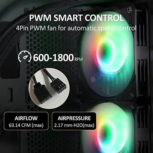 Alt view image 2 of 5 - 240mm AIO CPU Cooler with Addressable RGB PWM CPU Fan and Radiator Liquid Cooling for Intel & AMD, Infinite Mirror Pump, Easy Installation Compatibility with LGA 1700/1200/115X AMD AM5/AM4