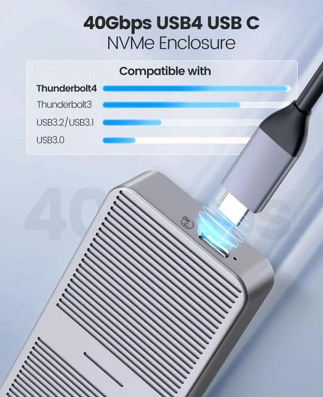 Alt view image 3 of 5 - ORICO 40Gbps NVMe SSD Enclosure, M.2 to USB-C Adapter for NVMe M-Key 8TB SSD Max, Aluminum M2 External SSD Case, Compatible with Thunderbolt 3/4 USB3.2/3.1/3.0/Type - M224 Gray