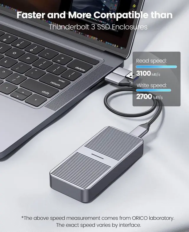 Alt view image 2 of 5 - ORICO 40Gbps NVMe SSD Enclosure, M.2 to USB-C Adapter for NVMe M-Key 8TB SSD Max, Aluminum M2 External SSD Case, Compatible with Thunderbolt 3/4 USB3.2/3.1/3.0/Type - M224 Gray
