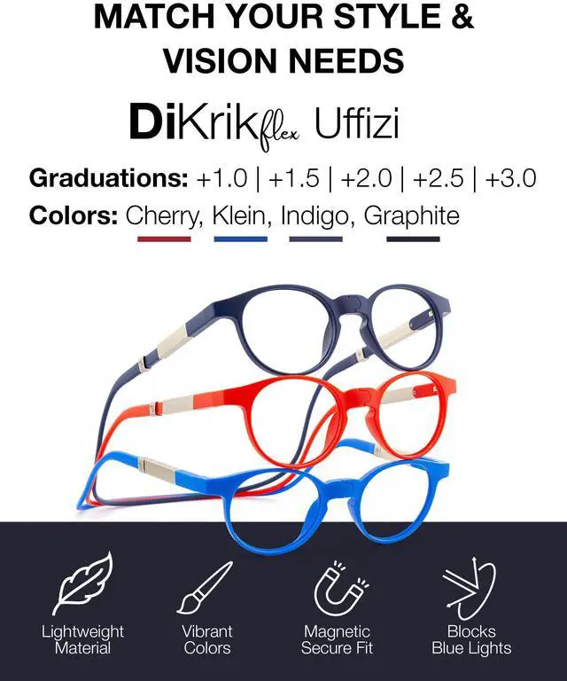 Alt view image 5 of 5 - DIDINSKY Magnetic Reading Glasses for Men and Women  DiKrik Uffizi Foldable Reading Glasses with Blue Light Filter, Anti-Reflective & Anti-Scratch Lenses - Adjustable Silicone Headband - Graphite