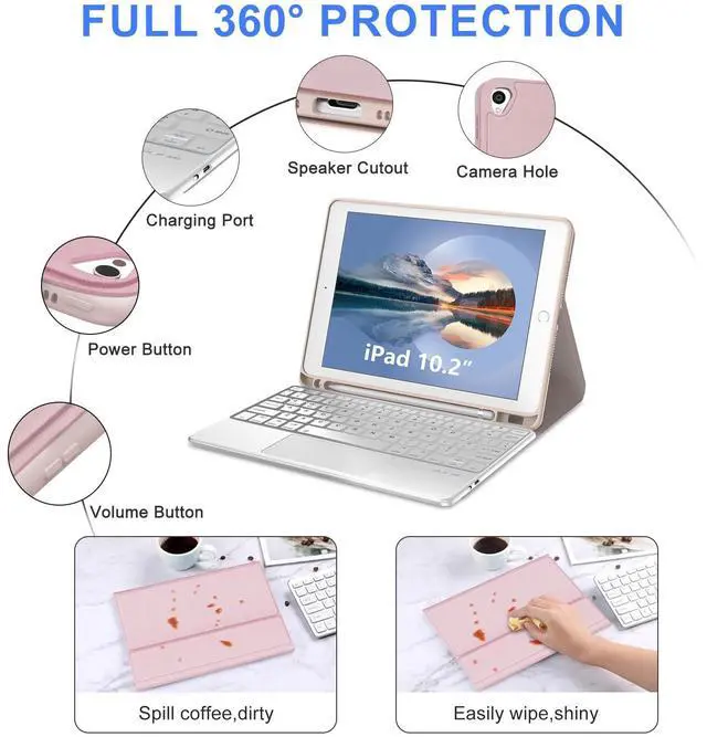Alt view image 3 of 5 - for iPad 9th Generation Case with Keyboard 10.2 Inch - Multi-touch Trackpad, Wireless Bluetooth Detachable Keyboard case for iPad 8th Gen/7th Gen/iPad Pro 10.5"/iPad Air 3rd Gen, Pink Non-backlit