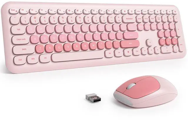 Main image of Fogruaden Quiet Wireless Pink Keyboard and Mouse, 2.4GHz Retro Cute Typewriter-Style Full-Size Colorful Keyboard and Mouse Combo, Slim Design, Low-Noise Typing for Home, Office, Windows PC, Laptop