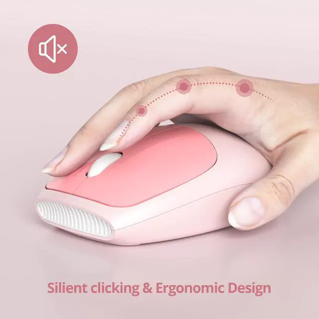 Alt view image 5 of 5 - Fogruaden Quiet Wireless Pink Keyboard and Mouse, 2.4GHz Retro Cute Typewriter-Style Full-Size Colorful Keyboard and Mouse Combo, Slim Design, Low-Noise Typing for Home, Office, Windows PC, Laptop
