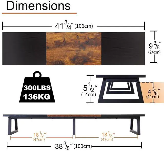 Alt view image 4 of 5 - TEAMIX 42 inch Dual Monitor Riser+2 Tiers 20 Inch Wooden Desktop Monitor Stand Riser Printer for Desk Office Organization