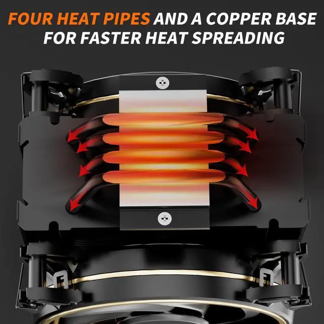 Alt view image 2 of 5 - OCPC CPU Cooler  Single-Tower Air Cooler with Dual 120mm PWM Fans, 4 Heatpipes, 8002000 RPM, High-Performance Cooling for AMD AM4/AM5 & Intel 1700/1200/115X (Black)