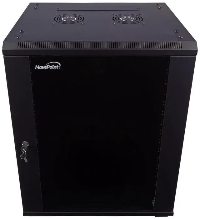 Main image of NavePoint 15U Server Cabinet Wall Mount Rack Enclosure with Caster Wheels, Includes 2 Fans, Locking Glass Door, Removable Side Panels  15U Network Cabinet 17.7 Deep, 19Server Rack for IT Equipment