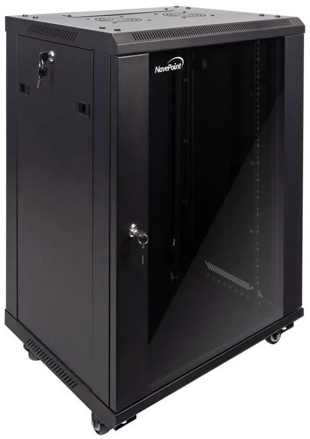 Alt view image 5 of 5 - NavePoint 15U Server Cabinet Wall Mount Rack Enclosure with Caster Wheels, Includes 2 Fans, Locking Glass Door, Removable Side Panels  15U Network Cabinet 17.7 Deep, 19Server Rack for IT Equipment