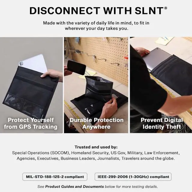 Alt view image 5 of 5 - Silent Pocket SLNT Quick Access Smartphone Faraday Bag Technology - Weatherproof Signal Blocking Nylon, Device Shielding for Tablets for Travel, Privacy & Anti-Hacking (Royal Blue, Large)