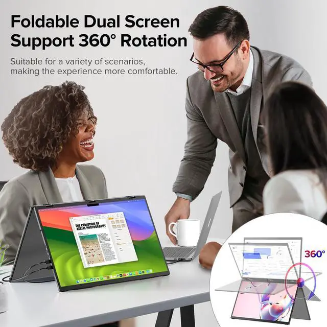 Alt view image 5 of 5 - UPERFECT Delta Max 18.5" 100Hz Dual Portable Monitor for Laptop Screen Extender 1080P HDR 360° Folding Stacked Triple Monitor with Stand & VESA for Laptop PC Phone Game Console (No Driver Needed)