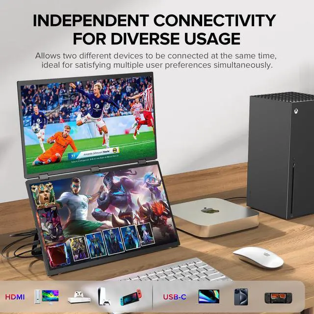 Alt view image 4 of 5 - UPERFECT Delta Max 18.5" 100Hz Dual Portable Monitor for Laptop Screen Extender 1080P HDR 360° Folding Stacked Triple Monitor with Stand & VESA for Laptop PC Phone Game Console (No Driver Needed)