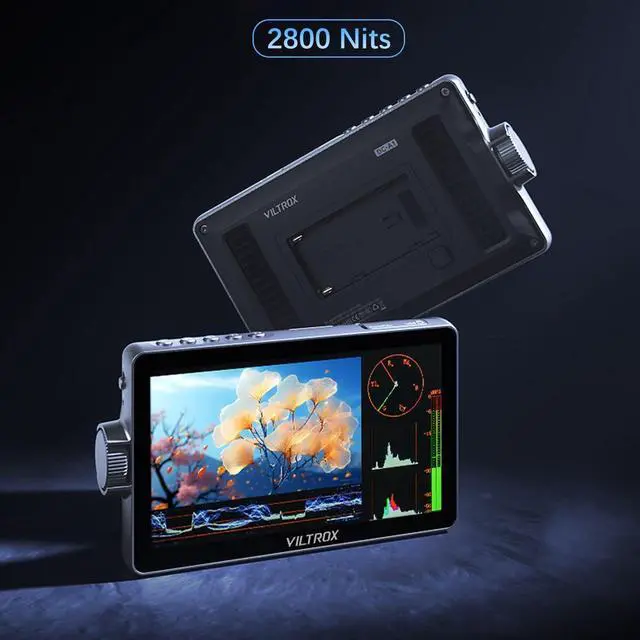 Alt view image 2 of 5 - VILTROX DC-A1 7" 2800nit Ultra-Bright Touchscreen Camera Field Monitor, 4K HDMI Input/Output, 1920x1080 FHD, DSLR External Monitor with Cooling Fan, Sunshade Hood, Peaking, 3D LUT, False Color,Battery