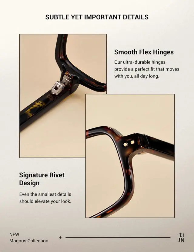 Alt view image 5 of 5 - TIJN Olisa Vintage Square Blue Light Blocking Glasses, Lightweight Retro Full Rim Eyeglass Frames for Women & Men (Tortoise)