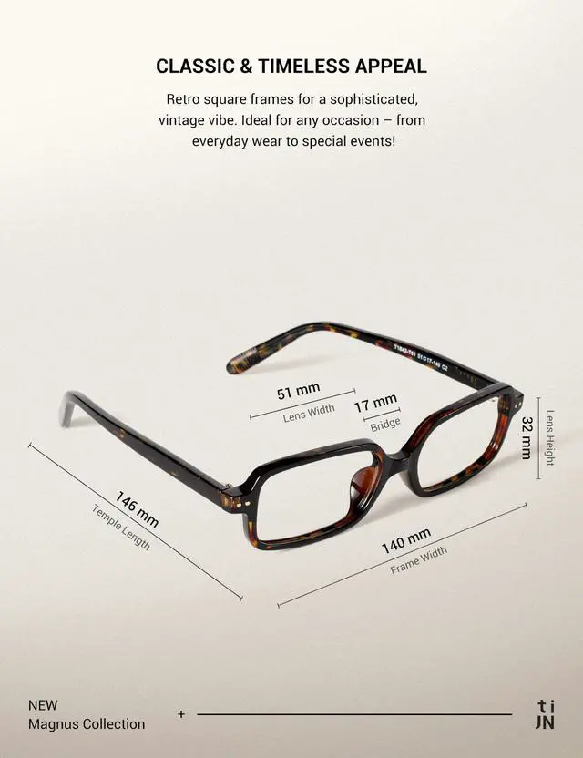 Alt view image 4 of 5 - TIJN Olisa Vintage Square Blue Light Blocking Glasses, Lightweight Retro Full Rim Eyeglass Frames for Women & Men (Tortoise)