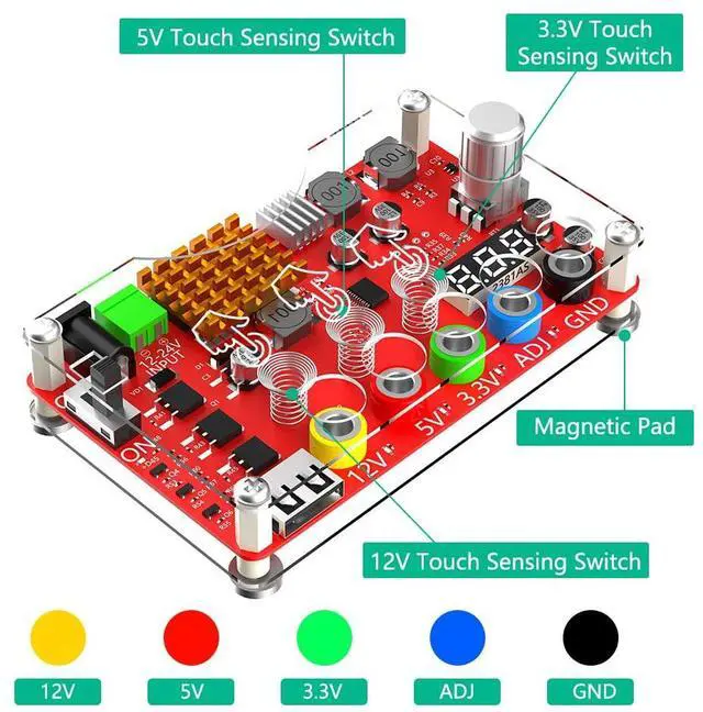 Alt view image 3 of 4 - SUPERPLUS DC Input 13-24V to 3.3V, 5V, 12V and 1.8V-10.8V (ADJ) Output Voltage Breakout Board with Adjustable Voltage Knob and Touch Sensor Switch