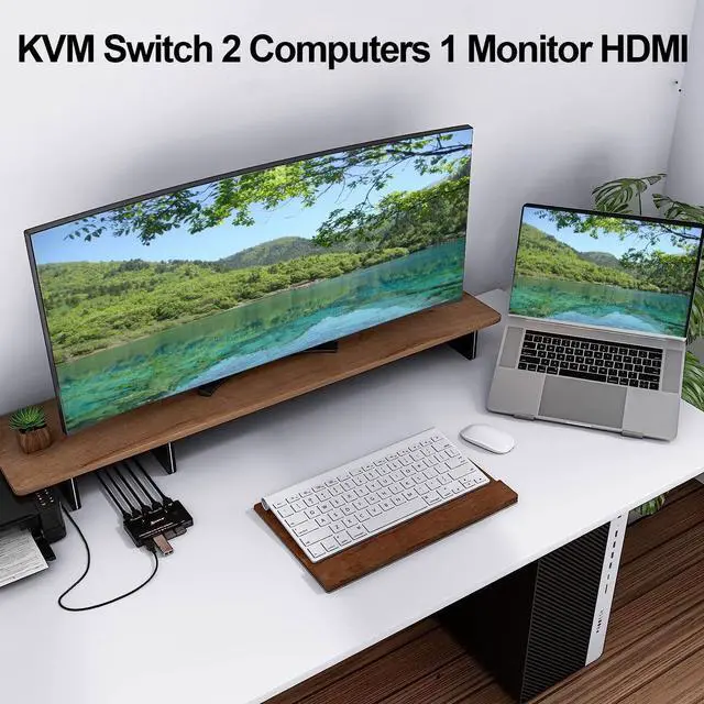 Alt view image 2 of 5 - KCEVE HDMI KVM Switch 2 Computer 1 Monitor 8K@60Hz, KVM Switch HDMI 2 Port with 3 USB3.0, Wired Remote, Power Adapter and USB Cables