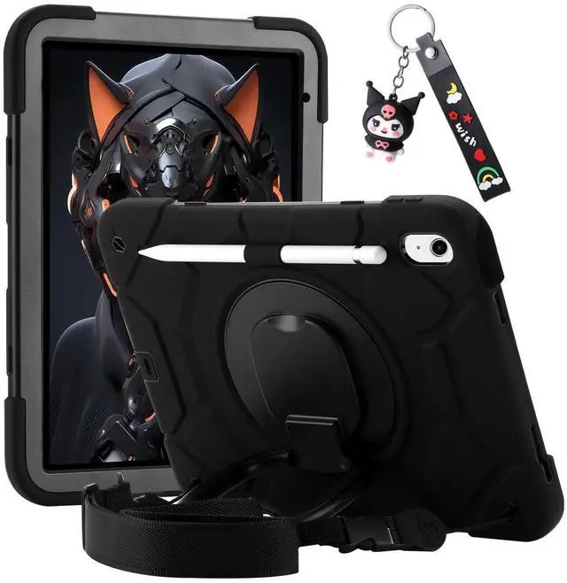 Main image of Case for iPad 11-inch (A16) 2025, iPad 10th Generation Case 10.9" 2022,Heavy Sturdy Shockproof Kids Cover, with 360°Rotating Stand/Pen Slot/Shoulder Strap for iPad 11th/10th Gen Boys (Black)