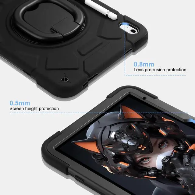 Alt view image 5 of 5 - Case for iPad 11-inch (A16) 2025, iPad 10th Generation Case 10.9" 2022,Heavy Sturdy Shockproof Kids Cover, with 360°Rotating Stand/Pen Slot/Shoulder Strap for iPad 11th/10th Gen Boys (Black)