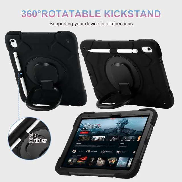 Alt view image 4 of 5 - Case for iPad 11-inch (A16) 2025, iPad 10th Generation Case 10.9" 2022,Heavy Sturdy Shockproof Kids Cover, with 360°Rotating Stand/Pen Slot/Shoulder Strap for iPad 11th/10th Gen Boys (Black)