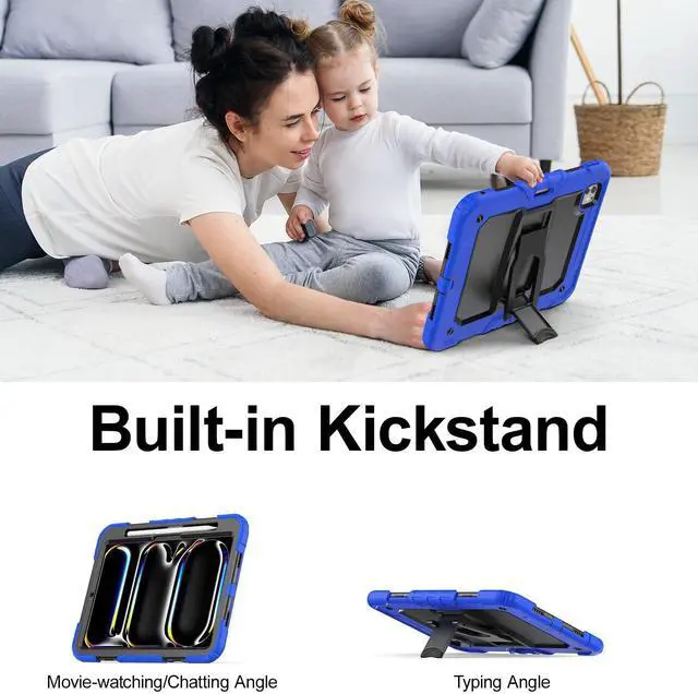 Alt view image 4 of 5 - Timecity Case for iPad Pro 11 inch 2024 (M4) 5th Generation: Heavy Duty Rugged Shockproof Protective Case with Screen Protector, Foldable Stand- Blue