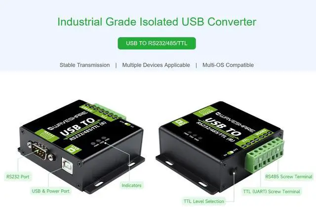 Alt view image 3 of 5 - USB to RS485/RS232/TTL Converter Industrial Digital Isolated Converter with CH343G Inside, Multi-Protocol & Multi-Type Conversion, Support Windows 11/10/8.1/8/7 Linux Android Mac etc.