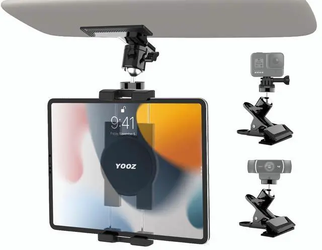Main image of YOOZ Car Sun Visor Tablet Mount, Truck Visor Tablet Holder Clip [Upgrade Clip Never Fall] Multifunctional Vehicle Phone Clamp with 1/4" Screw, for iPad, Galaxy Tabs, Fire, iPhone, 4-12.9"