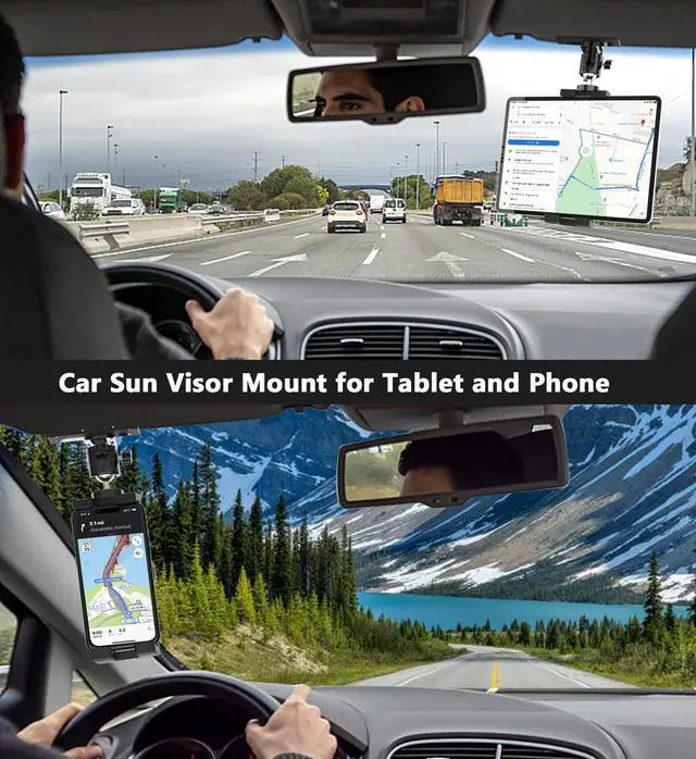 Alt view image 3 of 5 - YOOZ Car Sun Visor Tablet Mount, Truck Visor Tablet Holder Clip [Upgrade Clip Never Fall] Multifunctional Vehicle Phone Clamp with 1/4" Screw, for iPad, Galaxy Tabs, Fire, iPhone, 4-12.9"