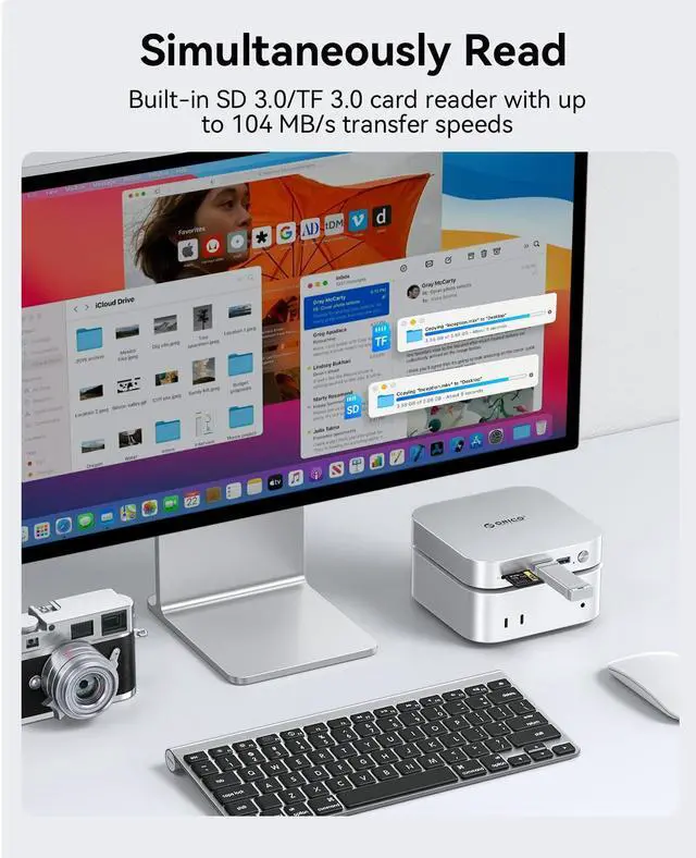 Alt view image 5 of 5 - ORICO MiniLink USB Hub Compatibility with Mac mini M4, 9-in-1 Aluminum Dock with SSD Enclosure for NVME/SATA M.2, USB A 10Gbps, 3.0 SD/TF Card Readers, 3.5mm Audio Jack