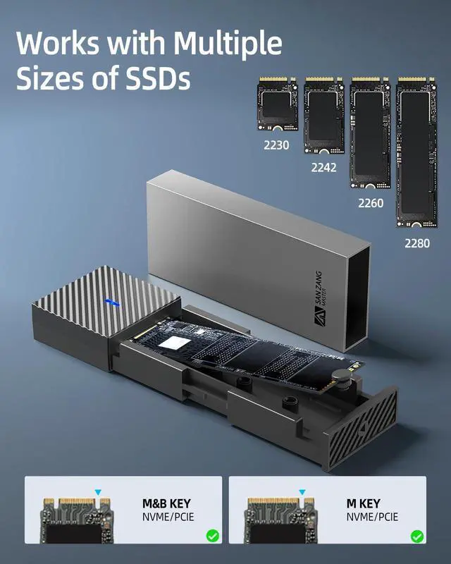 Alt view image 3 of 5 - M.2 NVMe Enclosure M.2 SSD Enclosure with 10Gbps Transmission, USB 3.2 NVME SSD Enclosure Adapter for 2230 2242 2260 2280 M.2 PCIe NVMe M-Key & M+B Key SSD (Tool-Less, Type C to A)
