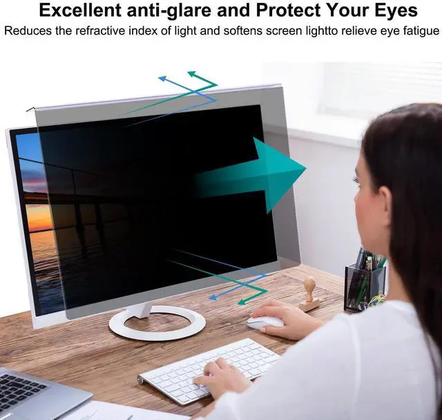 Alt view image 4 of 5 - 2 Pack Computer Privacy Screen Shield Compatible for 21.5/22 Inch 16:9 Widescreen Desktop Monitor - Anti Glare & Blue Light Filter - Hanging Design for Easy On/Off