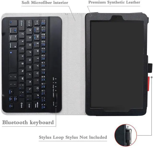 Alt view image 4 of 5 - Alcatel Joy Tab Keyboard Case,Bige Slim Stand PU Leather Cover With Romovable Wireless Keyboard For T-Mobile Alcatel Joy Tab 2019 /Alcatel 3T 8-inch 2018 Tablet,Black