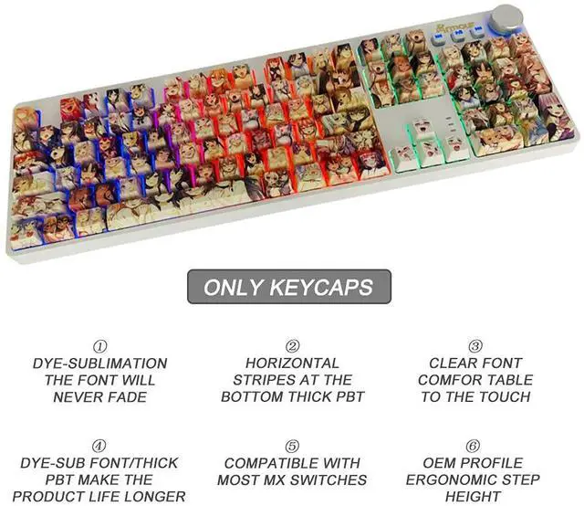 Alt view image 3 of 5 - Japanese Anime Keycaps 108 PBT Dye Sublimation Crystalline Character OEM Profile for Cherry Mx Gateron Kailh Switch Mechanical Keyboard(Colorful keycaps)