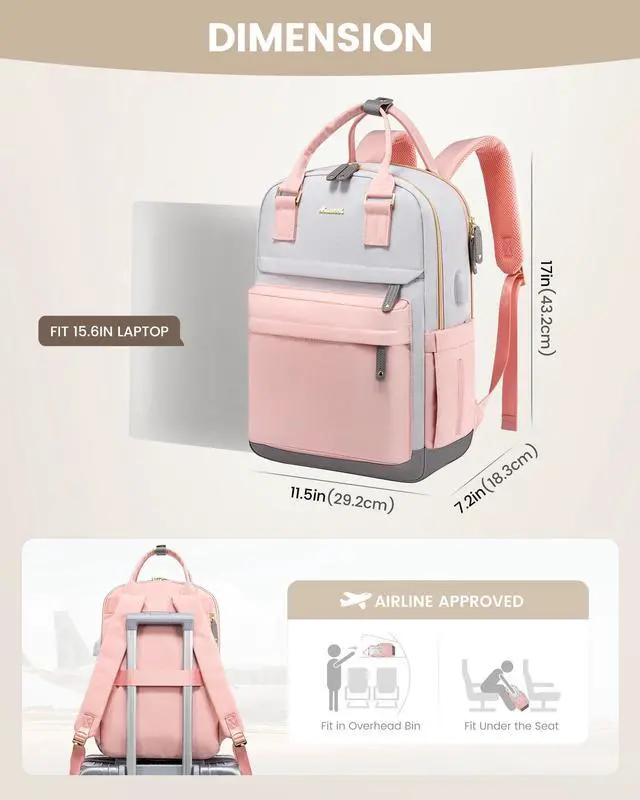 Alt view image 3 of 5 - LOVEVOOK Travel Laptop Backpack Women, 15.6 Inch Anti-theft Laptop Bag with USB Port, Fashion Waterproof Computer Backpacks Teacher Nurse Backpack Purse for College Work
