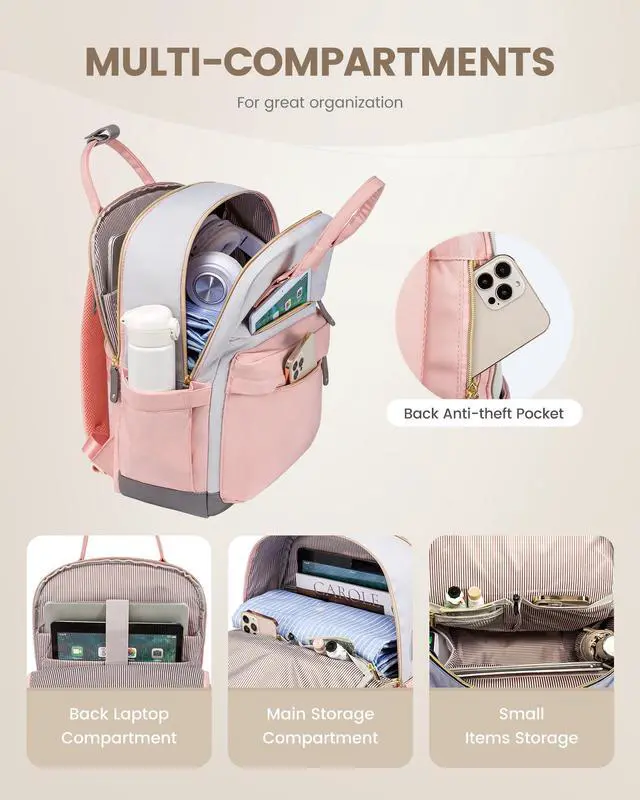 Alt view image 2 of 5 - LOVEVOOK Travel Laptop Backpack Women, 15.6 Inch Anti-theft Laptop Bag with USB Port, Fashion Waterproof Computer Backpacks Teacher Nurse Backpack Purse for College Work