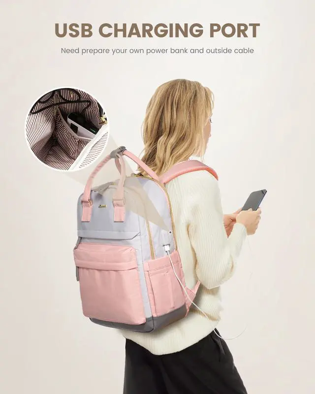 Alt view image 4 of 5 - LOVEVOOK Travel Laptop Backpack Women, 15.6 Inch Anti-theft Laptop Bag with USB Port, Fashion Waterproof Computer Backpacks Teacher Nurse Backpack Purse for College Work