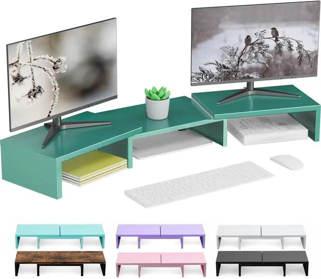 Main image of OUTIOE Dual Monitor Stand for Desk, Metal Computer Stand, Desk Shelf Riser,Desktop Organizer for Home and Office Use (Green)