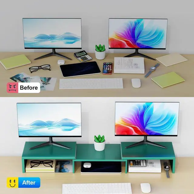 Alt view image 2 of 5 - OUTIOE Dual Monitor Stand for Desk, Metal Computer Stand, Desk Shelf Riser,Desktop Organizer for Home and Office Use (Green)