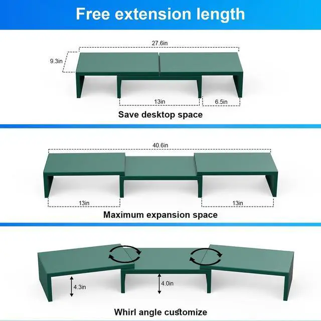 Alt view image 3 of 5 - OUTIOE Dual Monitor Stand for Desk, Metal Computer Stand, Desk Shelf Riser,Desktop Organizer for Home and Office Use (Green)
