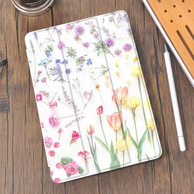 Alt view image 2 of 5 - Idocolors Flower Pad Case w/Pencil Holder for 10.2" 2021 iPad 9th Generation Cute iPad Case Floral Smart Cover Anti-Scratch Shockproof Lightweight Multi-Angle View Cover for A2602 A2603 A2604 A2605