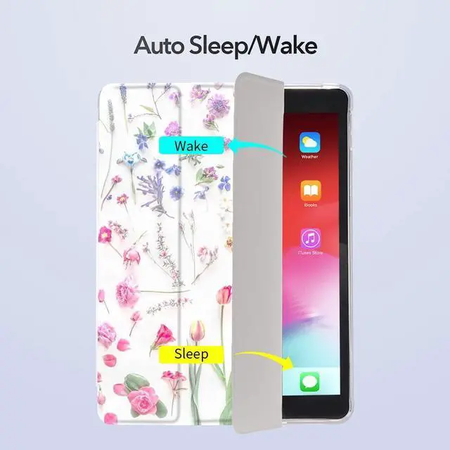 Alt view image 3 of 5 - Idocolors Flower Pad Case w/Pencil Holder for 10.2" 2021 iPad 9th Generation Cute iPad Case Floral Smart Cover Anti-Scratch Shockproof Lightweight Multi-Angle View Cover for A2602 A2603 A2604 A2605