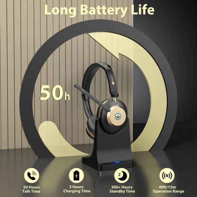 Alt view image 3 of 5 - Earbay Wireless Headset with Mic for Work, Bluetooth Headset V5.3, AI Noise Cancelling Mic & 2.4G USB Dongle, 50 Hrs Work Time Wireless Headphones with Mic Mute for Work from Home/Call Center/Teams