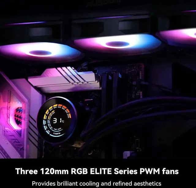 Alt view image 2 of 5 - AUSDOM CPU AIO Liquid Cooler 360mm RGB, 3×120mm PWM Fans Water Cooling System, Compatible with Intel & AMD, Enhanced Cooling Performance, Easy Installation, Quiet Operation